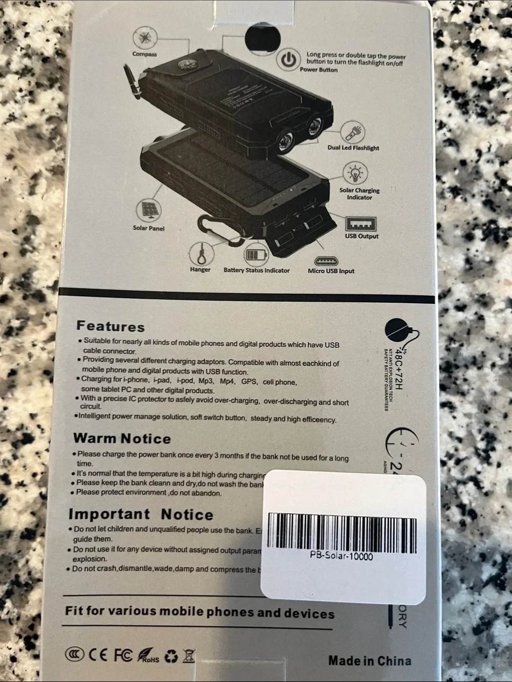 Solar Power Bank Portable Charger - Black & Orange
